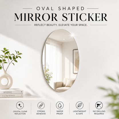 Oval Shape Acrylic Mirror Wall Sticker | Peel & Stick